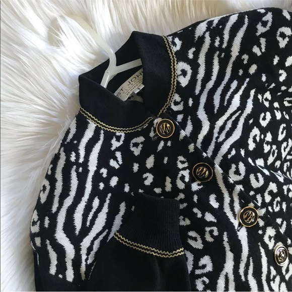 St John Knit Animal Print Cardigan Buttoned Zebra Cheetah